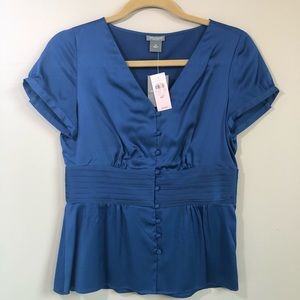 NWOT Ann Taylor Blue Silk Top Size 4 Petite